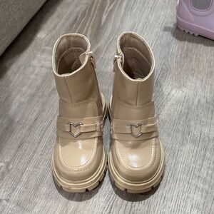 Zara Beige Lug-Sole Ankle Boots with Heart Buckle